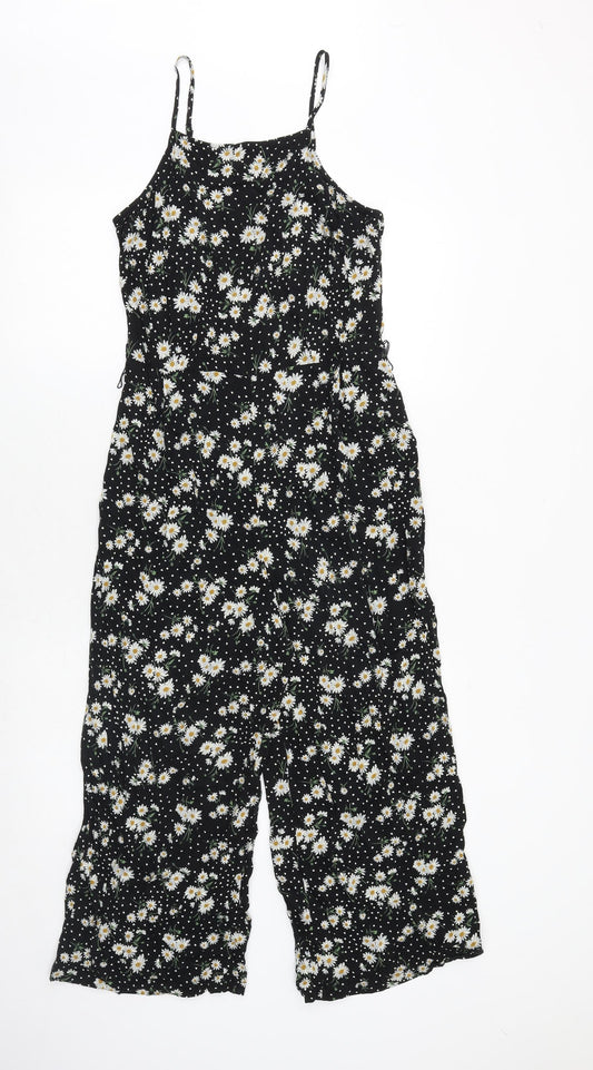 Oasis Womens Black Floral Polyester Jumpsuit One-Piece Size 10 - Daisy Print