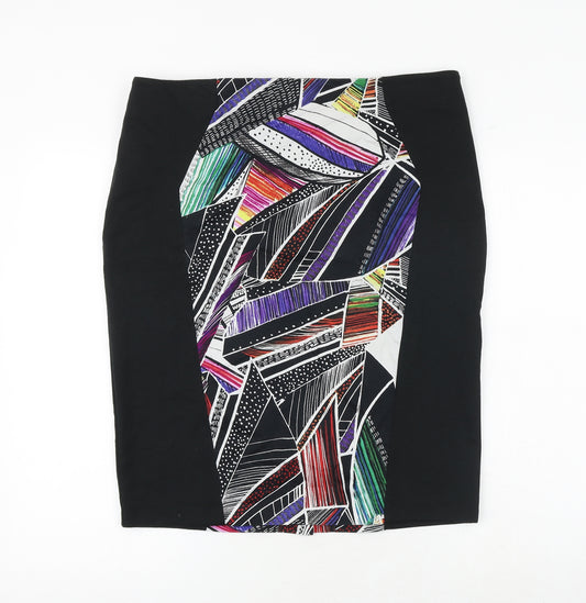 Marks and Spencer Womens Black Geometric Polyester Straight & Pencil Skirt Size 16 Zip