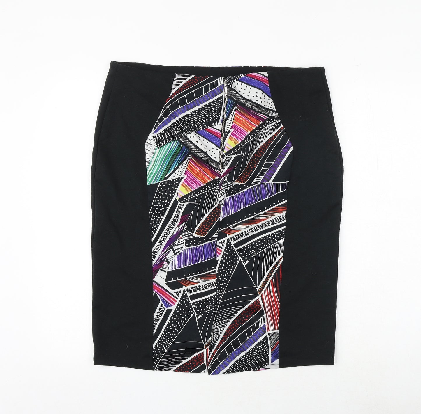 Marks and Spencer Womens Black Geometric Polyester Straight & Pencil Skirt Size 16 Zip