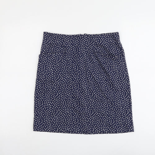 Fat Face Womens Blue Geometric Cotton A-Line Skirt Size 8 Zip