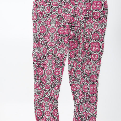 New Look Womens Pink Geometric Viscose Trousers Size 6 L27 in Regular Drawstring