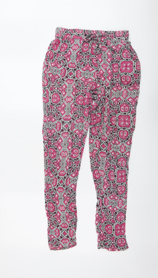 New Look Womens Pink Geometric Viscose Trousers Size 6 L27 in Regular Drawstring