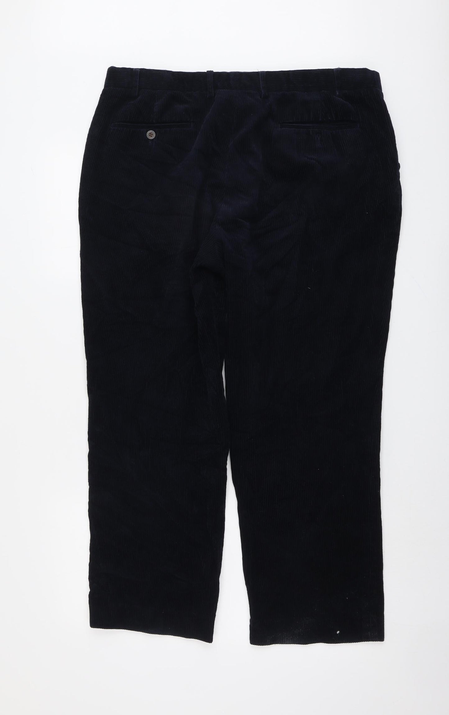 Lincoln Mens Blue Cotton Trousers Size 38 in L29 in Regular Button