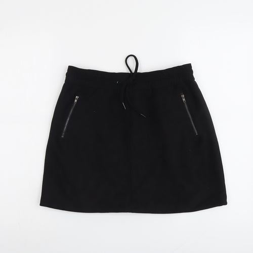 Brave Soul Womens Black Polyester A-Line Skirt Size S Drawstring