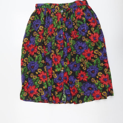 Marks and Spencer Womens Multicoloured Floral Viscose A-Line Skirt Size 12 Button
