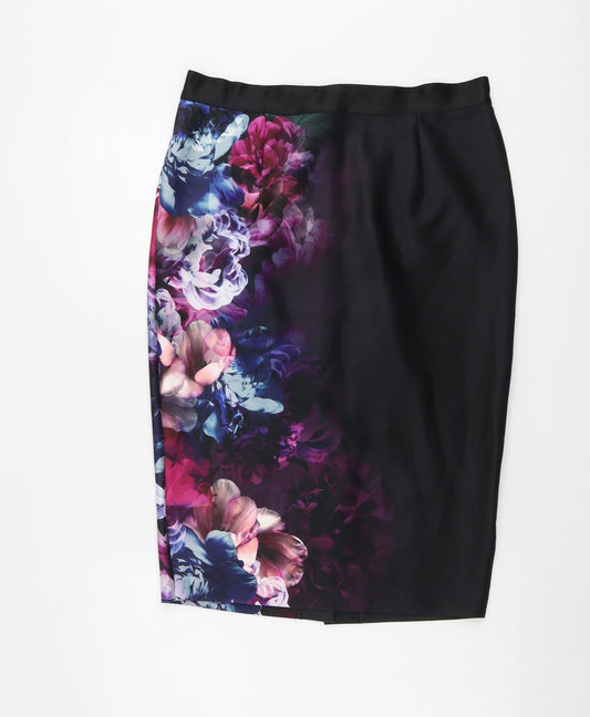 Coast Womens Black Floral Polyester Straight & Pencil Skirt Size 16 Zip