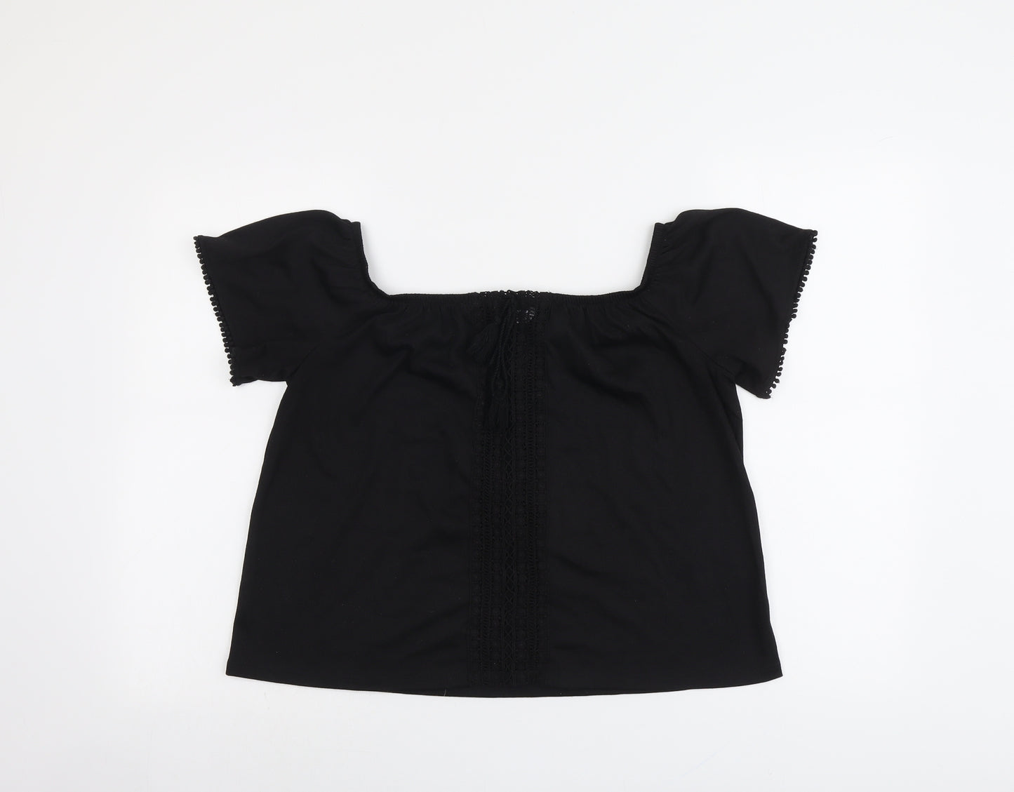 H&M Womens Black Polyester Basic Blouse Size L Square Neck