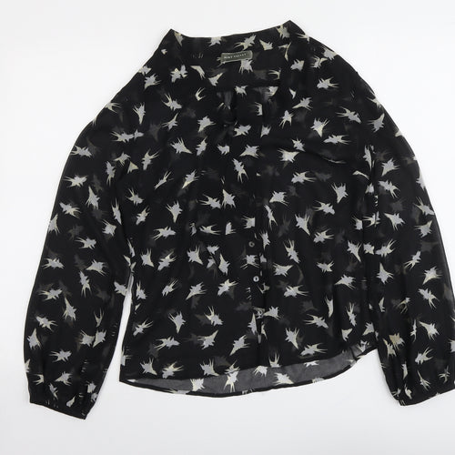 Mint Velvet Womens Black Geometric Polyester Basic Button-Up Size 12 Round Neck