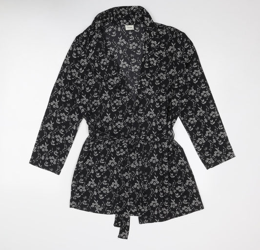 Jaqueline De Yong Womens Black Floral Jacket Size 12 Tie