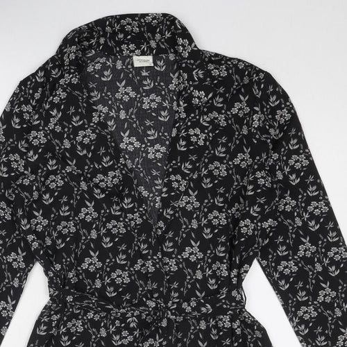 Jaqueline De Yong Womens Black Floral Jacket Size 12 Tie