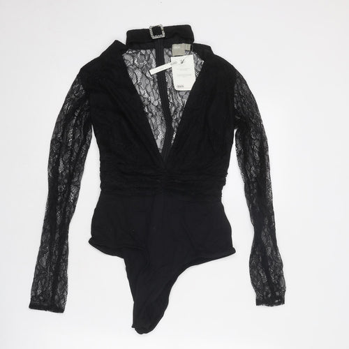 ASOS Womens Black Nylon Bodysuit One-Piece Size 8 Snap - Neck Detail