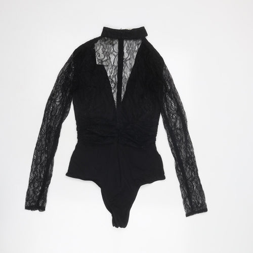 ASOS Womens Black Nylon Bodysuit One-Piece Size 8 Snap - Neck Detail