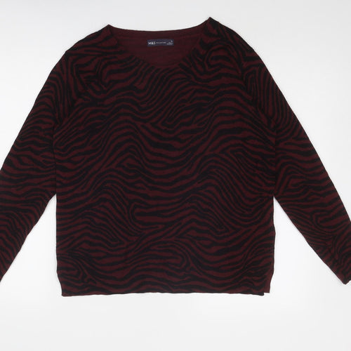 Marks and Spencer Womens Red Round Neck Animal Print Acrylic Pullover Jumper Size 16 - Tiger Pattern