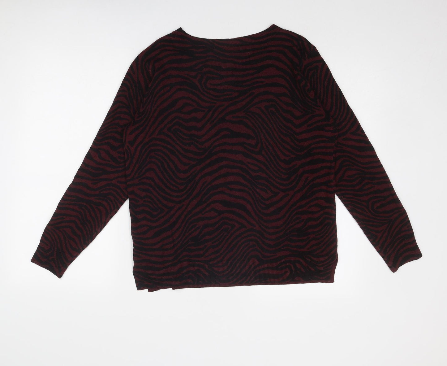 Marks and Spencer Womens Red Round Neck Animal Print Acrylic Pullover Jumper Size 16 - Tiger Pattern
