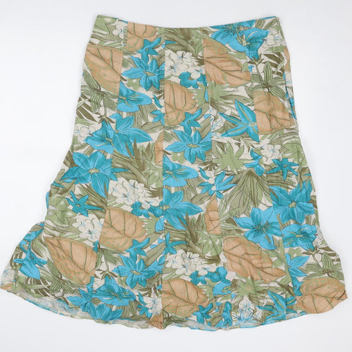 EWM Womens Multicoloured Floral Linen Swing Skirt Size 18 Zip