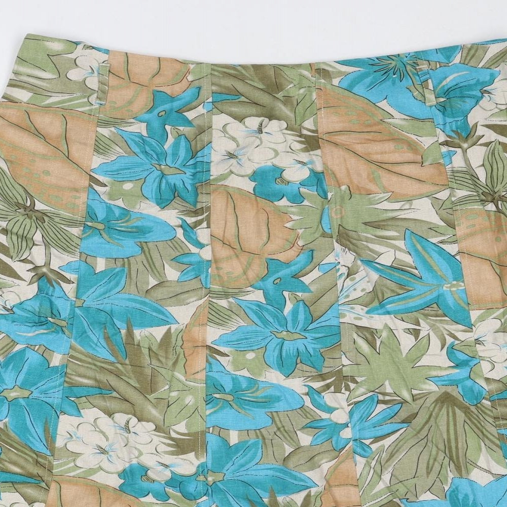 EWM Womens Multicoloured Floral Linen Swing Skirt Size 18 Zip