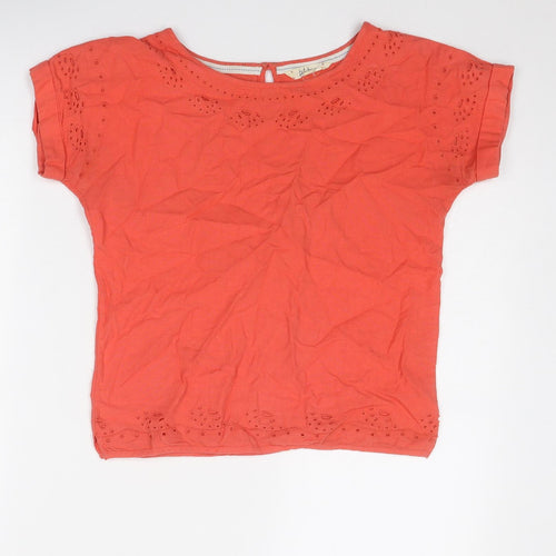 Fat Face Girls Red Cotton Basic Blouse Size 12-13 Years Round Neck Button - Broderie Anglaise