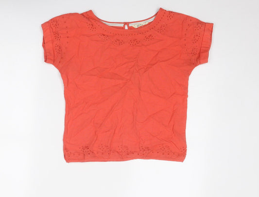 Fat Face Girls Red Cotton Basic Blouse Size 12-13 Years Round Neck Button - Broderie Anglaise