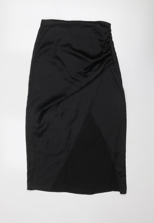 Zara Womens Black Polyester A-Line Skirt Size S Zip