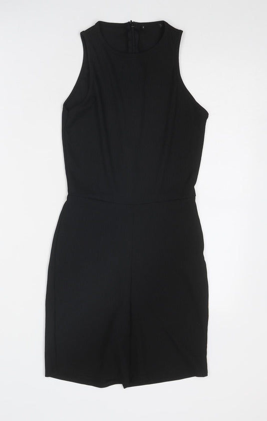 Boohoo Womens Black Polyester Playsuit One-Piece Size 8 Zip - Ribbed