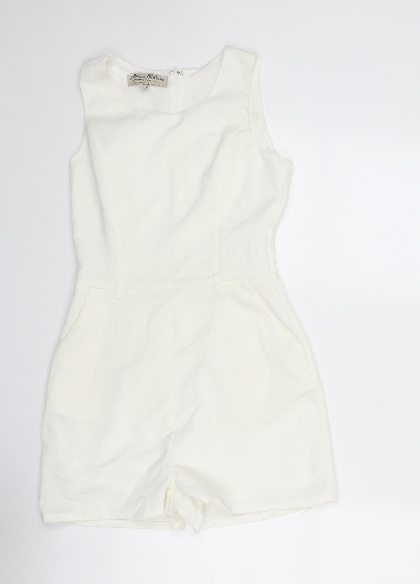 Parisian Collection Womens Ivory Polyester Playsuit One-Piece Size 8 Zip