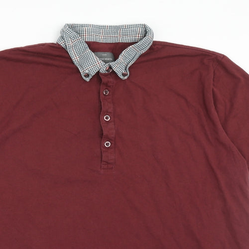 Peter Werth Mens Red Cotton Polo Size 2XL Collared Button
