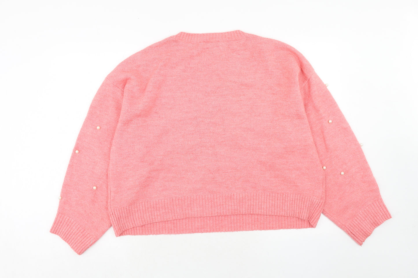 New Look Womens Pink Round Neck Acrylic Pullover Jumper Size L