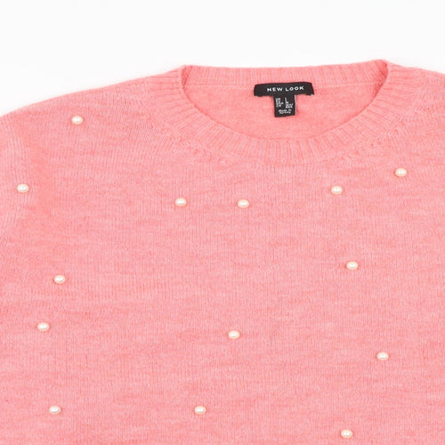 New Look Womens Pink Round Neck Acrylic Pullover Jumper Size L