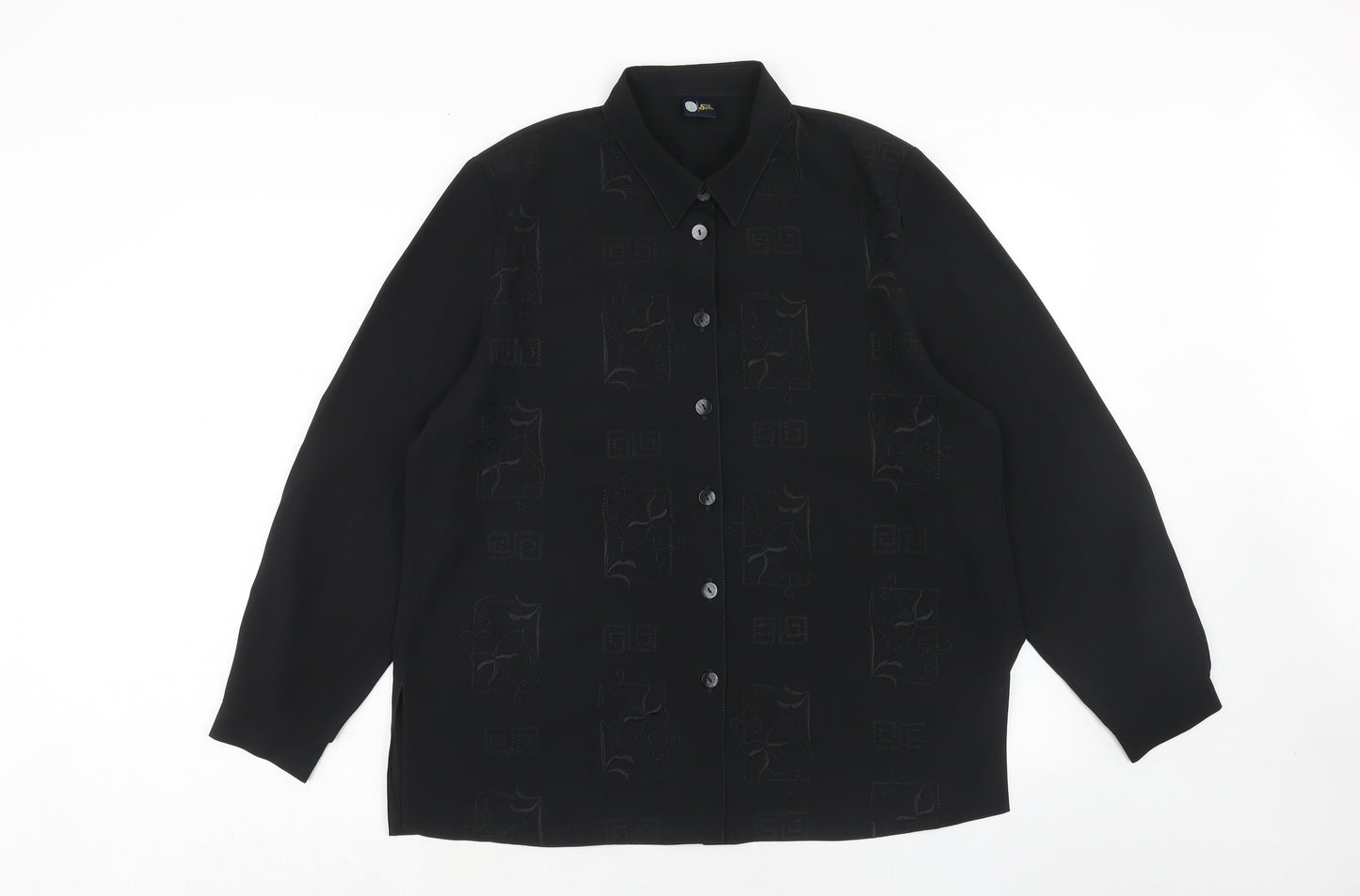 Your Sixth Sense Womens Black Polyester Basic Button-Up Size 18 Collared