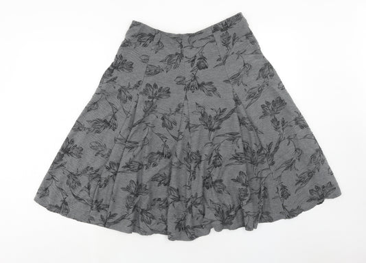 Marks and Spencer Womens Grey Floral Polyester Swing Skirt Size 12