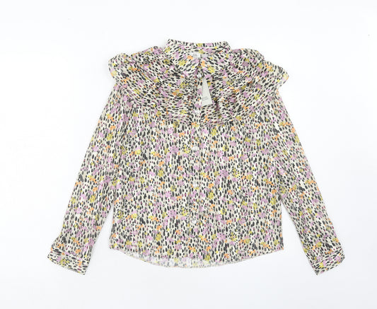River Island Girls Multicoloured Floral Polyester Basic Blouse Size 11-12 Years Mock Neck Button