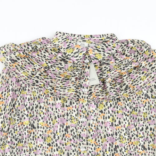 River Island Girls Multicoloured Floral Polyester Basic Blouse Size 11-12 Years Mock Neck Button