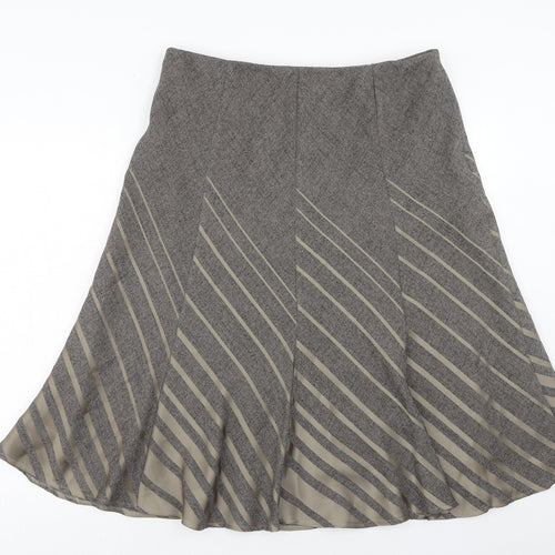 Marks and Spencer Womens Brown Striped Polyester Swing Skirt Size 16