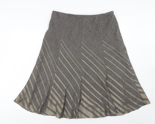 Marks and Spencer Womens Brown Striped Polyester Swing Skirt Size 16