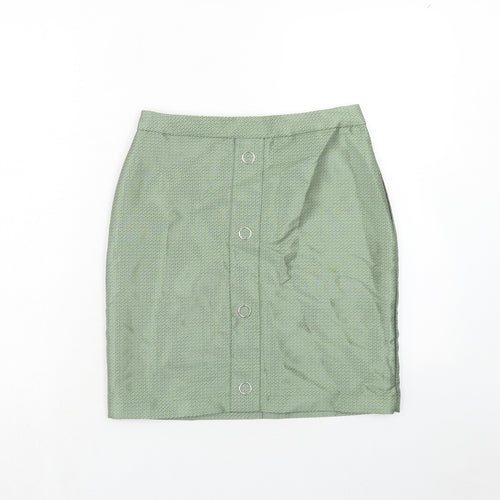 Marks and Spencer Womens Green Geometric Polyester A-Line Skirt Size 8 Zip