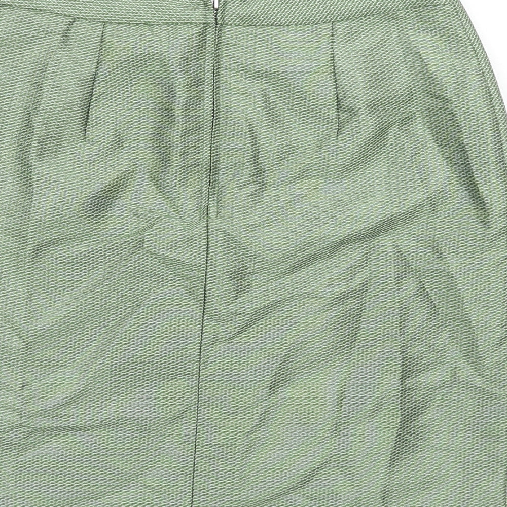 Marks and Spencer Womens Green Geometric Polyester A-Line Skirt Size 8 Zip