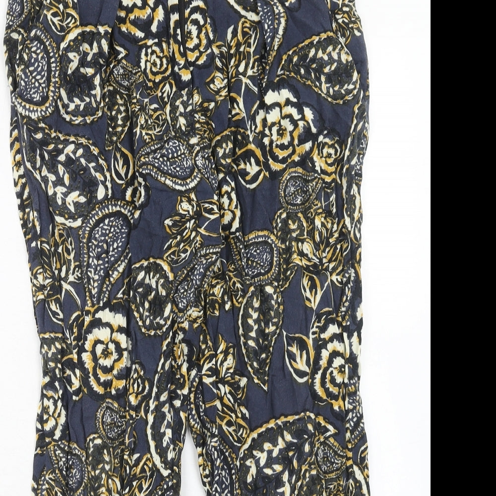 River Island Womens Blue Geometric Viscose Trousers Size 8 Regular Zip