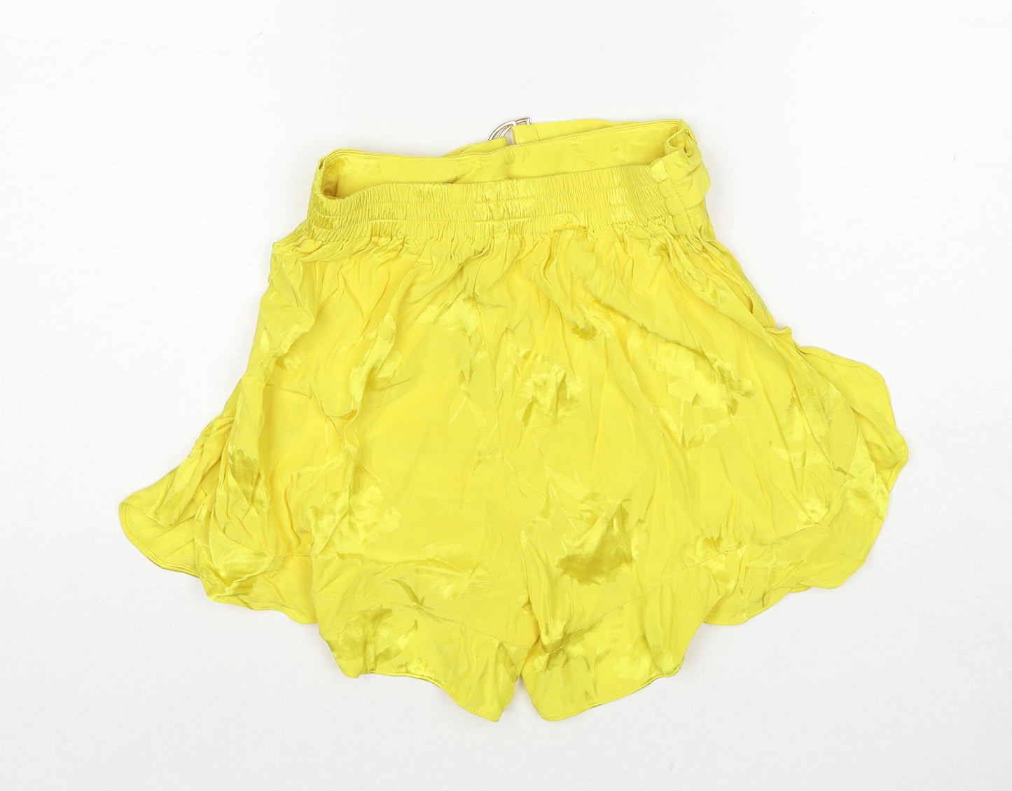 River Island Womens Yellow Floral Viscose Basic Shorts Size 6 Regular Pull On