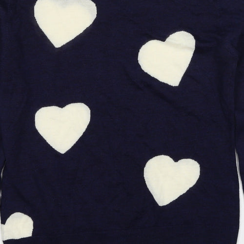 Antoni & Alison Womens Blue Round Neck Geometric Wool Pullover Jumper Size 10 - Heart Pattern