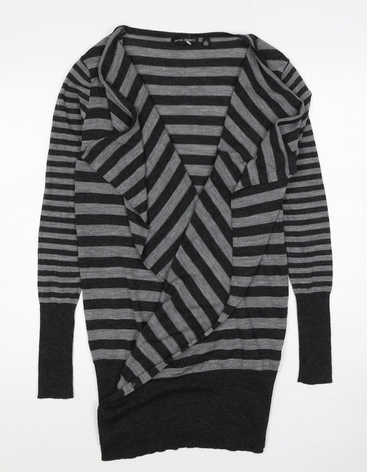 James Lakeland Womens Grey V-Neck Striped Wool Cardigan Jumper Size 10