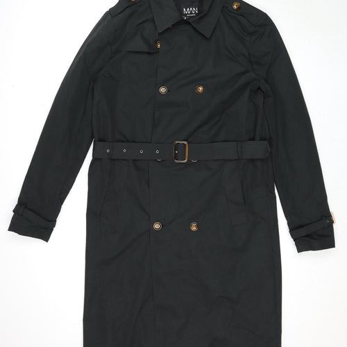 Boohoo Mens Black Pea Coat Coat Size M Button