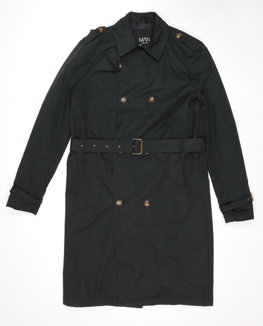 Boohoo Mens Black Pea Coat Coat Size M Button