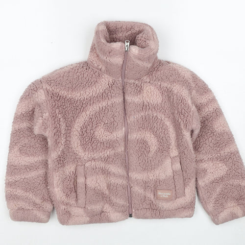 abercrombie kids Girls Pink Geometric Jacket Size 7-8 Years Zip - Teddy Bear Style