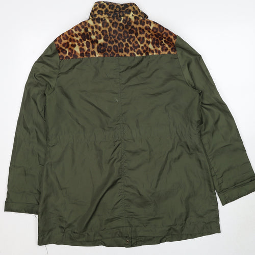 Internacionale Womens Green Animal Print Jacket Size 14 Zip - Leopard Print