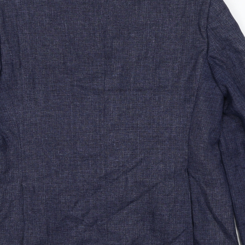 Marks and Spencer Mens Blue Geometric Linen Jacket Suit Jacket Size 46 Regular