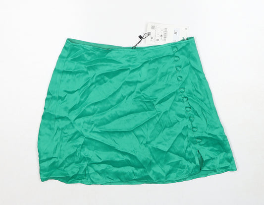 Zara Womens Green Polyester Skort Size S Zip