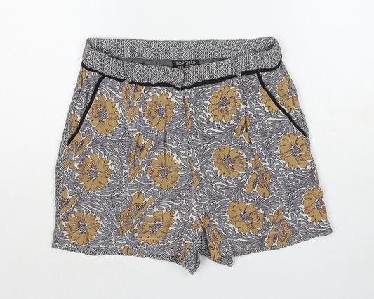 Topshop Womens Grey Floral Viscose Basic Shorts Size 8 Regular Zip