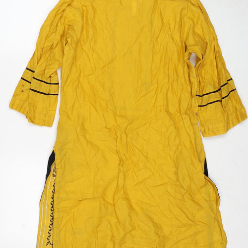 Sunny Dot Womens Yellow Cotton Tunic Blouse Size M Round Neck