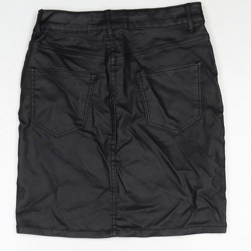 New Look Womens Black Polyester A-Line Skirt Size 8 Zip