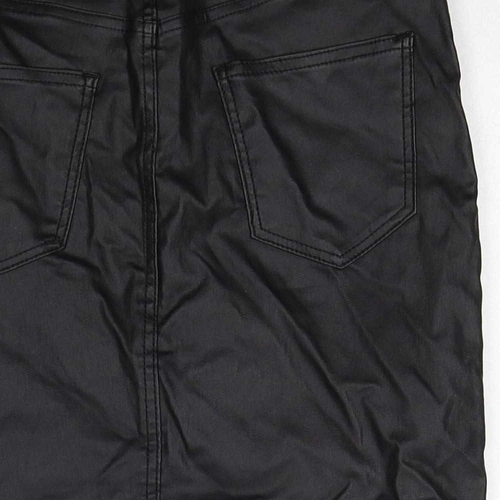 New Look Womens Black Polyester A-Line Skirt Size 8 Zip
